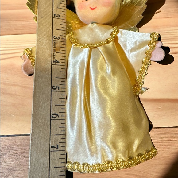 Vintage Christmas Angel Ornaments Cardboard Plastic Felt Body and Face Gold 7.5” - Picture 6 of 6